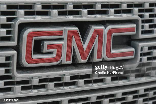 Logo seen on a GMC truck parked in South Edmonton. On Saturday, January 22 in Edmonton, Alberta, Canada.