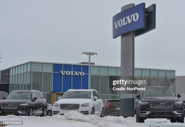Volvo vehicles outside a Volvo dealership in South Edmonton. On Saturday, January 22 in Edmonton, Alberta, Canada.