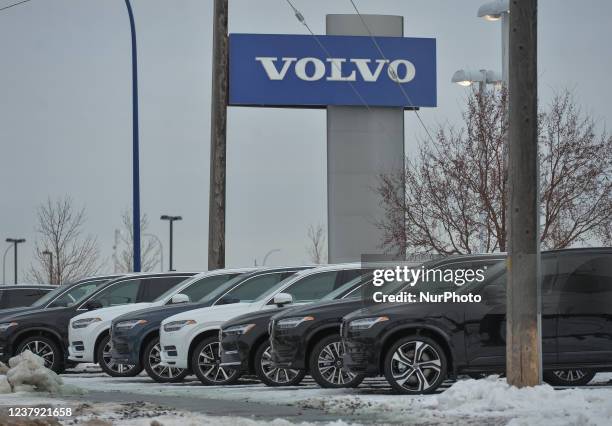 Volvo vehicles outside a Volvo dealership in South Edmonton. On Saturday, January 22 in Edmonton, Alberta, Canada.