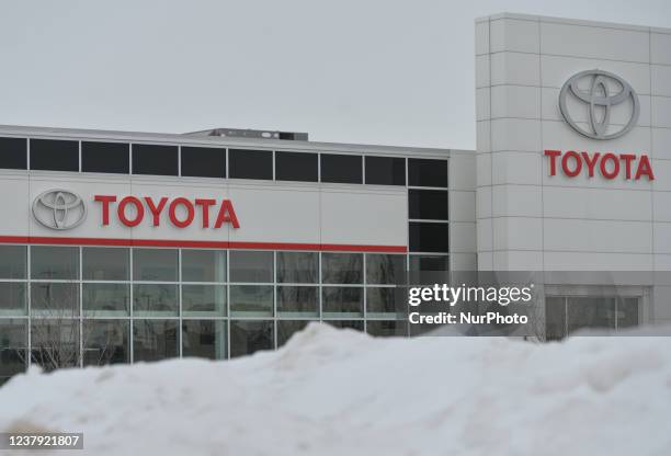 Snow outside a Toyota dealership in South Edmonton. On Saturday, January 22 in Edmonton, Alberta, Canada.