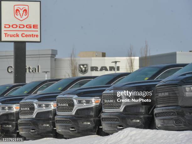 Vehicles outside a RAM dealership in South Edmonton. On Saturday, January 22 in Edmonton, Alberta, Canada.