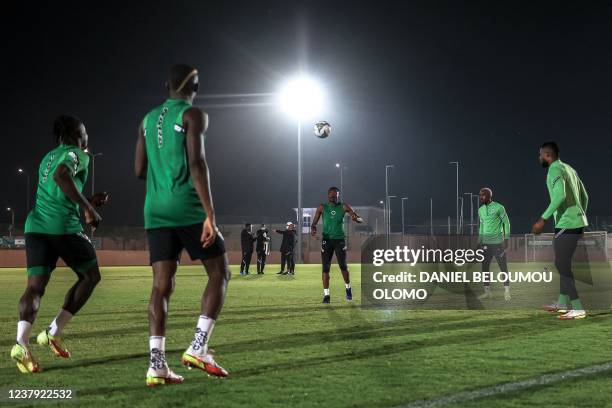 Nigerian players attend a training session in Garoua on January 22 on the eve of the Africa Cup of Nations football match between Nigeria and Tunisia.