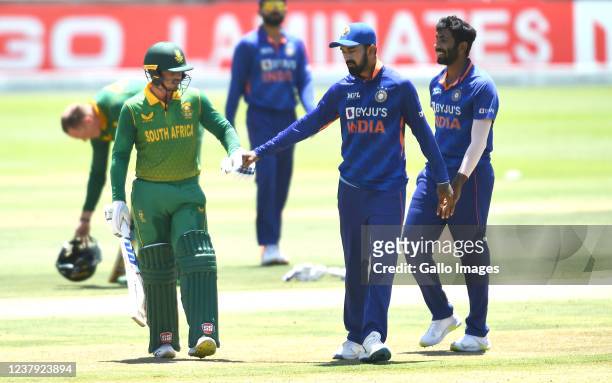 Quinton de Kock of South Africa walks off in his innings 124 during the 3rd Betway One Day International match between South Africa and India at Six...