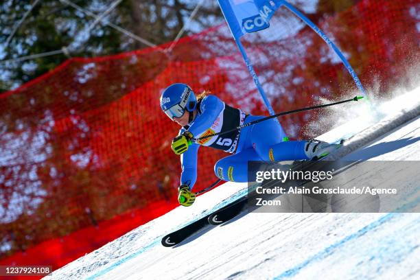 Elena Curtoni of Team Italy competes during the FIS Alpine Ski World Cup Women's Super G on January 23, 2022 in Cortina d'Ampezzo Italy.