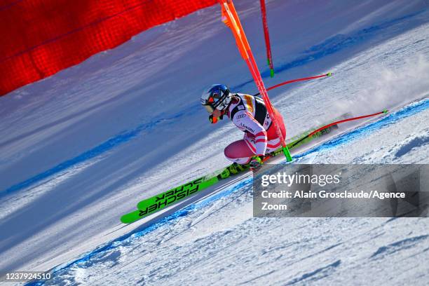 Ramona Siebenhofer of team Austria competes during the FIS Alpine Ski World Cup Women's Super G on January 23, 2022 in Cortina d'Ampezzo Italy.