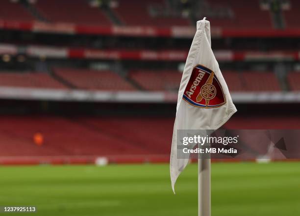 General view of a corner flag inside the stadium before the Premier League match between Arsenal and Burnley at Emirates Stadium on January 23, 2022...