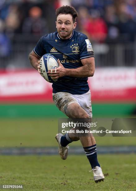 Leinster's Hugo Keenan during the Heineken Champions Cup match between Bath Rugby and Leinster Rugby at The Recreation Ground on January 22, 2022 in...