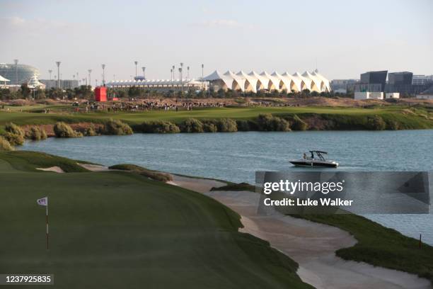 General View of the 18th hole during Day Four of the Abu Dhabi HSBC Championship at Yas Links Golf Course on January 23, 2022 in Abu Dhabi, United...