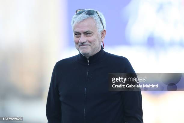 José Mário dos Santos Félix Mourinho manager of AS Roma looks on during the Serie A match between Empoli FC and AS Roma at Stadio Carlo Castellani on...
