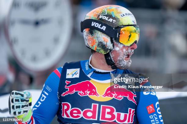 Maxence Muzaton of France during the race of Audi FIS Alpine Ski World Cup - Men's Downhill on January 23, 2022 in Kitzbuehel, Austria.