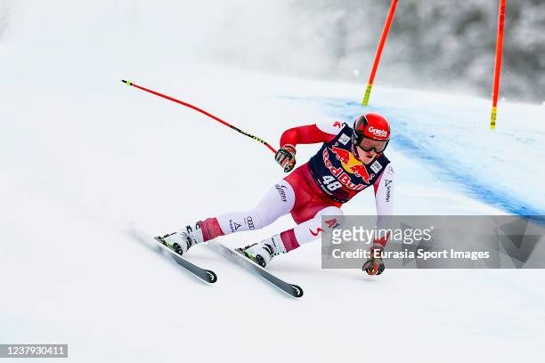 Stefan Babinsky of Austria competes during the Audi FIS Alpine Ski World Cup Men's Downhill on January 23, 2022 in Kitzbuehel, Austria.
