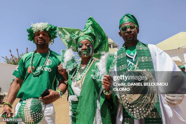 Members of the Super Eagles Supporters Club pose for a photo after a practice session in Garoua, January 22, 2022.