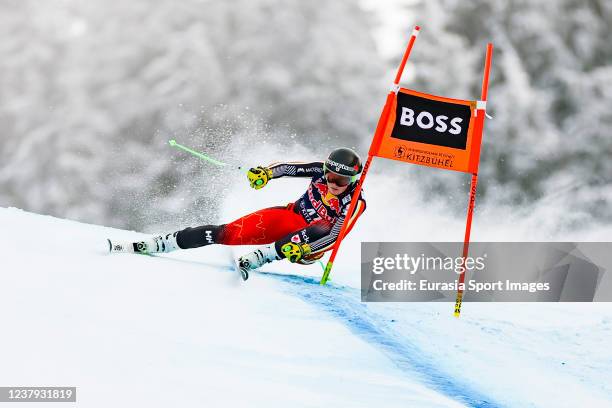 Broderick Thompson of Canada - Team Head in action during the Audi FIS Alpine Ski World Cup Men's Downhill on January 23, 2022 in Kitzbuehel, Austria.