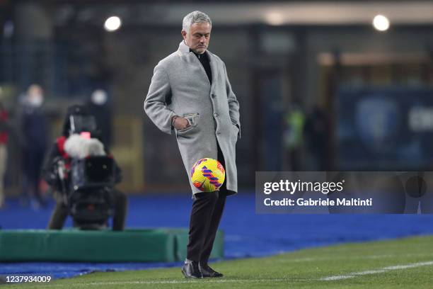 José Mário dos Santos Félix Mourinho manager of AS Roma gestures during the Serie A match between Empoli FC and AS Roma at Stadio Carlo Castellani on...