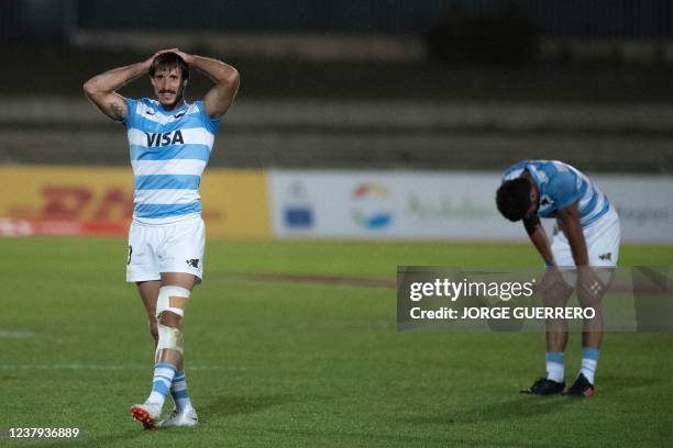 Argentinas Felipe Del Mestre reacts during the Men's HSBC World Rugby Sevens Series 2022 final match between Argentina and South Africa at the Ciudad...