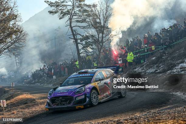 Sebastien Loeb of France and Isabelle Galmische of France compete with their M-Sport Ford WRT Ford Puma Rally1 during Day Four of the FIA World Rally...