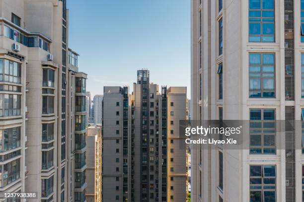 aerial view of residential building - hong kong residential building stock pictures, royalty-free photos & images