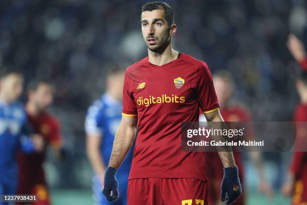 Henrikh Mkhitaryan of AS Roma looks on during the Serie A match between Empoli FC and AS Roma at Stadio Carlo Castellani on January 23, 2022 in...