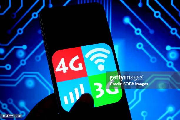 In this photo illustration a 4G and 3G Signal logo seen displayed on a smartphone.