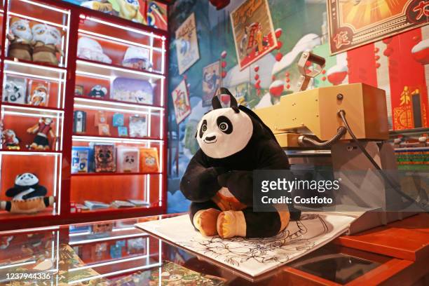 View of the cultural and creative shop set up by Kung Fu Panda in Yuyuan Old City Box Container pop-up shop, January 18 Shanghai, China. Kung Fu...