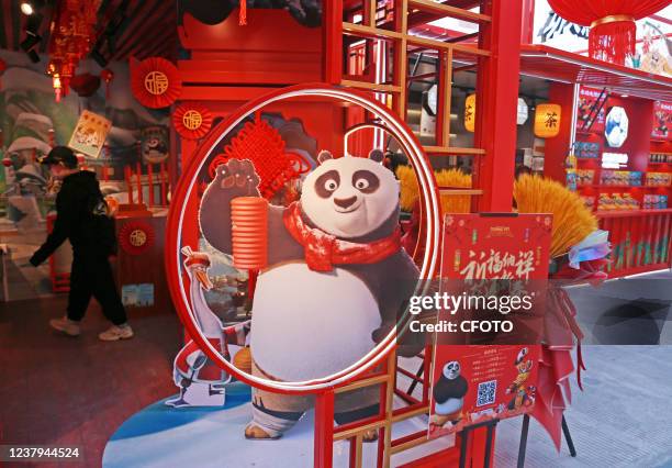 View of the cultural and creative shop set up by Kung Fu Panda in Yuyuan Old City Box Container pop-up shop, January 18 Shanghai, China. Kung Fu...