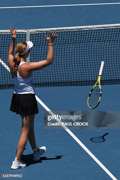 Danielle Collins Rack Danielle Collins of the US throws her racquet while playing against ...