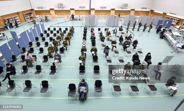 Photo taken Jan. 24 shows a large-scale COVID-19 vaccination center in Toyoake in Aichi Prefecture, central Japan.