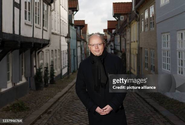 January 2022, Schleswig-Holstein, Flensburg: Stefan Seidler , the only member of parliament from the Südschleswigsche Wählerverband, stands in...