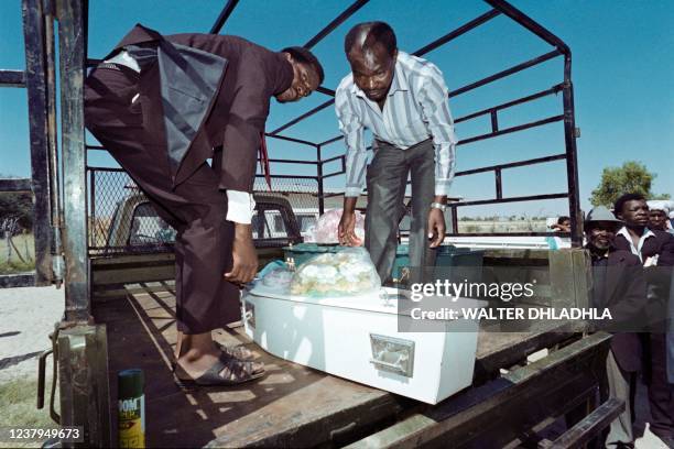 The coffin of a ten month old baby, killed during recent fighting between SWAPO activists and security forces, is offloaded from a truck during a...