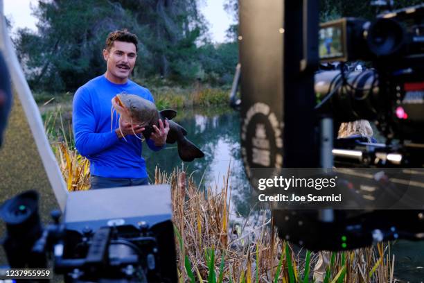 Zac Efron on set filming 'AT&T's Life, Gig-ified' event on January 7, 2022 in Santa Clarita, California.