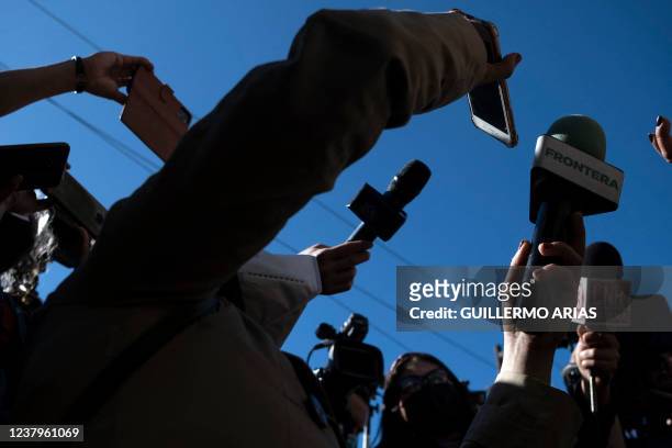 Journalists during a protest the murders of colleagues Lourdes Maldonado and Margarito Martinez, outside the Tijuana Police C2 headquarters in...