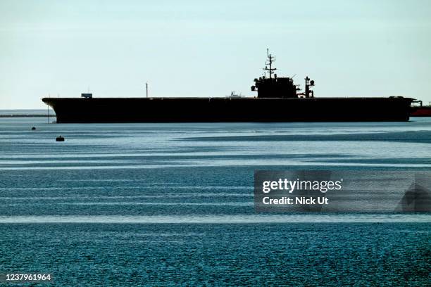 January 24: The decommissioned United States Navy supercarrier USS Kitty Hawk passes by Long Beach on its final voyage from the Naval Base Kitsap in...