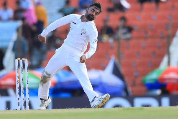 Afghanistan cricketer Rashid Khan in action during one-off cricket Test match between Afghanistan vs Bangladesh at the Zohur Ahmed Chowdhury Stadium...