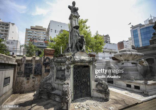 View of Recoleta Cemetery containing the graves of notable people, including Eva Peron, presidents of Argentina, Nobel Prize winners, the founder of...