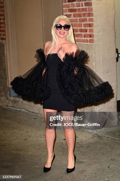 Lady Gaga is seen arriving at the 'Jimmy Kimmel Live' Show on January 24, 2022 in Los Angeles, California.