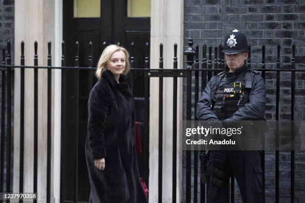 British Foreign Secretary Liz Truss arrives in Downing Street to attend the weekly cabinet meeting in London, United Kingdom on January 25, 2022.