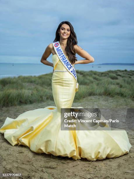 Model and Miss France 2022 Diane Leyre is photographed for Paris Match on December 12, 2021 in Cabourg, France.