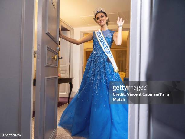 Diane Leyre, Miss France 2022 is photographed for Paris Match on December 12, 2021 in Cabourg, France.