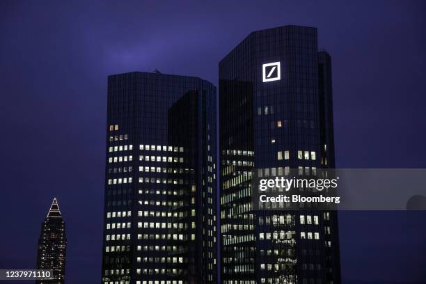 The headquarters of Deutsche Bank AG in the financial district of Frankfurt, Germany, on Monday, Jan. 24, 2022. Deutsche Bank turned the blame on an...