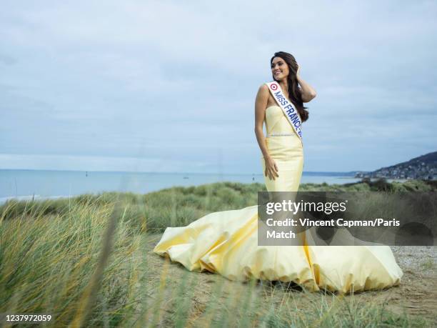 Model and Miss France 2022 Diane Leyre is photographed for Paris Match on December 12, 2021 in Cabourg, France.