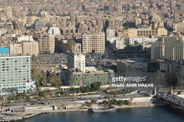 This picture taken on January 13, 2022 shows a view of Tahrir Square in the centre of Egypt's capital Cairo.