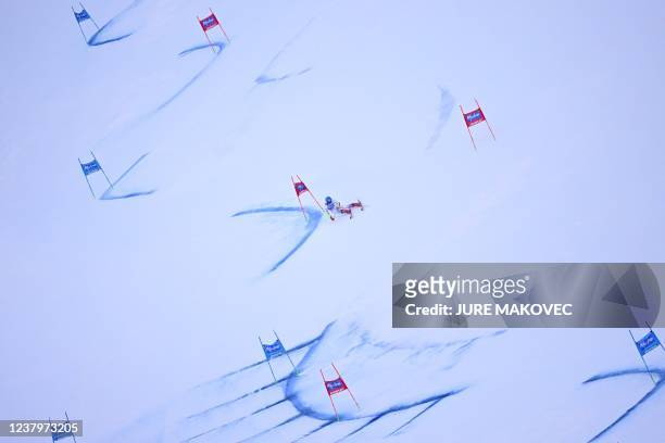 S Mikaela Shiffrin competes in the second run of the Women's Giant Slalom event as part of the FIS Alpine World Ski Championships in Kronplatz,...