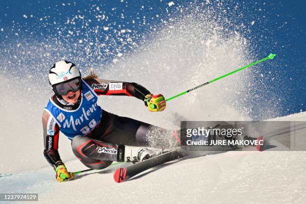 Norway's Thea Louise Stjernesund competes in the first run of the Women's Giant Slalom event as part of the FIS Alpine World Ski Championships in...