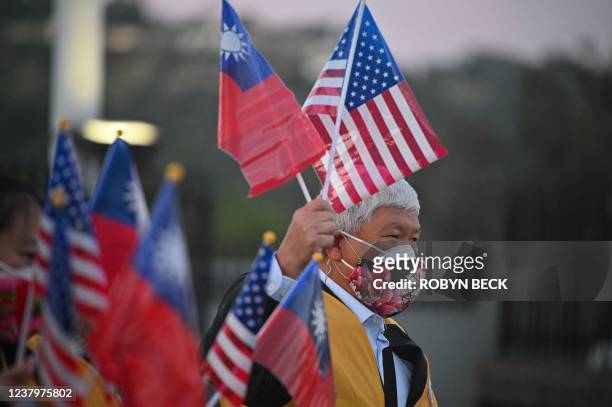 Supporters await the arrival of Taiwan Vice President Lai Ching-te at the Hilton Los Angeles/Universal City Hotel in Universal City, California, on...