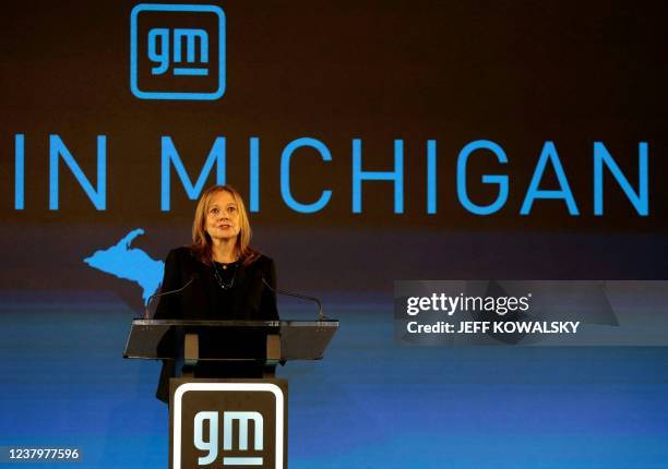 Mary Barra, Chief Executive Officer of General Motors announces an investment of more than $7 billion in four Michigan manufacturing sites during an...