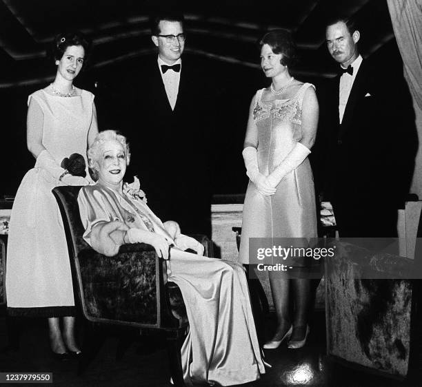 Queen Fabiola and King Baudouin of Belgium, Princess Josephine-Charlotte of Belgium and Duke John of Luxembourg surrounder Queen Mother Elizabeth of...