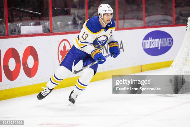 Buffalo Sabres Defenceman Mark Pysyk skates around the net during second period National Hockey League action between the Buffalo Sabres and Ottawa...