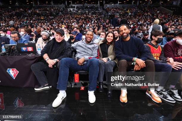 Celebrities, Michael Strahan and Maverick Carter attend the game between the Los Angeles Lakers and the Brooklyn Nets on January 25, 2022 at Barclays...