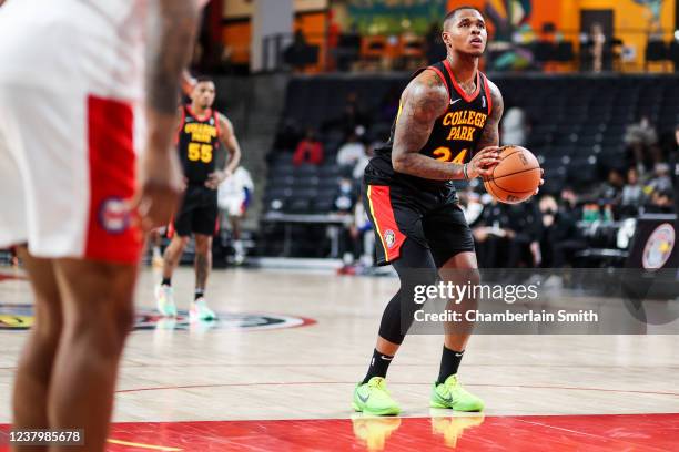 January 25: Marcus Georges-Hunt shoots against the Long Island Nets on January 25, 2022 at Gateway Center Arena in College Park, Georgia. NOTE TO...