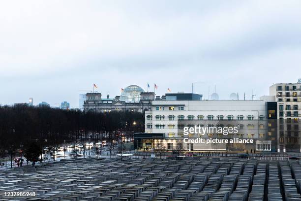 January 2022, Berlin: View over the field of stelae of the Memorial to the Murdered Jews of Europe, also called the Holocaust Memorial. January 27 is...